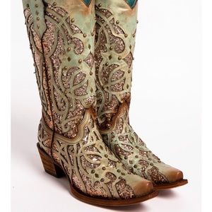 Corral Mint Glitter Inlay Boots